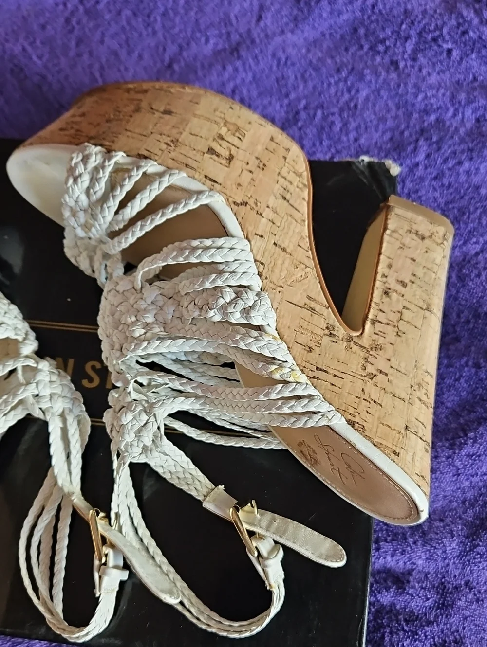 Colin Stuart Coconut Milk Braided Strap, Cork Look Platform Shoe Size 7B 2000s